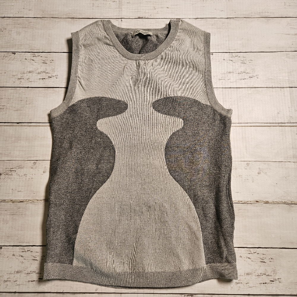 SKIN SERIES Algae Tank Top Gray Sculpted Contour Knit Minimalist Fitted S/M
